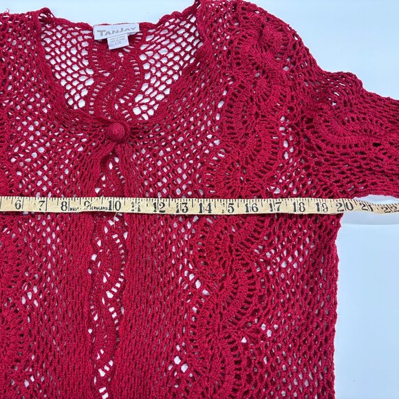 VTG Red Y2K TanJay Crochet Knit Button Front Fairy Cardigan Long Sleeve Sz Large - Picture 7 of 10